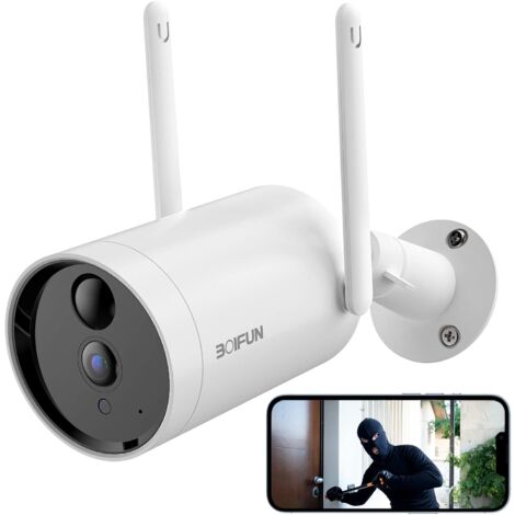 Boifun 2K WiFi batterie sans fil caméra de sécurité extérieure avec détection d'IA, système de caméra de surveillance, vision nocturne couleur, batterie rechargeable, alarme IP66, batterie de stockage