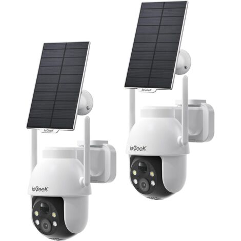 Iegeek – Caméra de sécurité solaire 2K 360° WIFI sans fil – Vision nocturne couleur 15m – Détection de mouvement PIR – Audio bidirectionnel Alexa