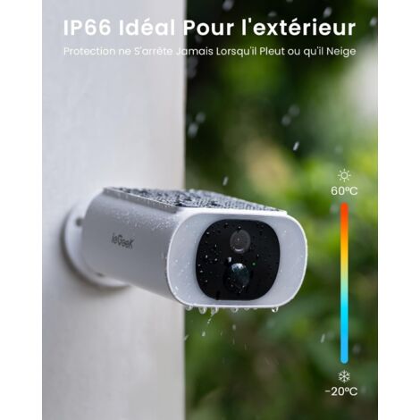 AOQEE Caméra Surveillance WiFi Extérieure Solaire 2K - Batterie Recharge Panneau Solaire Intégré, IP65 Étanche, Détection Humaine IA, Vision Nocturne Couleur, Compatible Alexa & Google