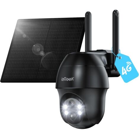 Caméra de surveillance extérieure sans fil 4G LTE iegeek, caméra solaire 2K HD avec carte SIM (sans WiFi), vision nocturne, détection PIR humaine, audio bidirectionnel, système d'analyse IA