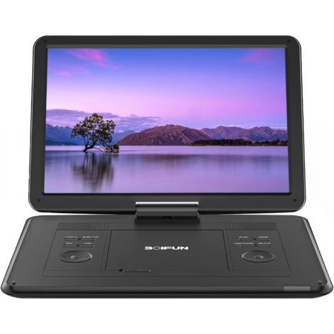 Boifun Lecteur DVD portable de 17,5 po avec grand écran HD de 15,6 po, batterie rechargeable de 6 heures, synchronisation USB / carte SD / TV et formats de disques multiples, haut-parleur
