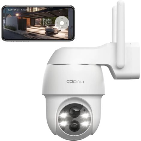 COOAU Caméra de surveillance extérieure solaire 2K PTZ 355°/90°, caméra réseau WiFi sans fil avec détecteur de mouvement intelligent et vision nocturne en couleurs