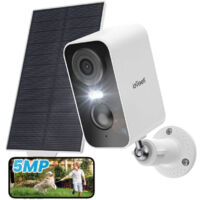 ieGeek 5MP Caméra Solaire Vision Nocturne Couleur AI Détection Mouvement Audio Bidirectionnel Alexa/IP65 Blanc