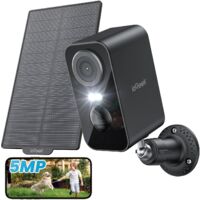 ieGeek Caméra de sécurité extérieure sans fil 5 MP (sur batterie), batterie 5200 mAh, caméra de surveillance Wi-Fi, détection de mouvement PIR, vision nocturne en couleur, audio bidirectionnel, projec