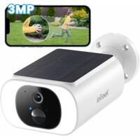 ieGeek Caméra de surveillance WiFi sans fil 2K - IP66 Caméra extérieure sans fil, batterie, panneau solaire intégré, vision nocturne couleur, détection PIR S1 (blanc)