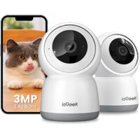 iegeek ensemble de 2 pièces de caméra de surveillance de sécurité WiFi intérieure à 360 ° 2K - caméra réseau WiFi double (2.4G / 5GHz), détection AI / PIR, suivi automatique, Alexa compatible avec les