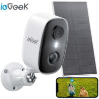 Caméras de sécurité extérieure solaire sans fil ieGeek, vision nocturne en couleur 2K, surveillance avec détection AI, compatible avec Alexa (ne prend en charge que le WIFI 2,4G)