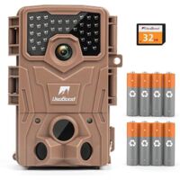 Usogood Caméra de sécurité extérieure, vision nocturne infrarouge 4K 30ips pour animaux, caméra de surveillance extérieure étanche, batterie 8-cellules et carte mémoire, non lumineuse et invisible