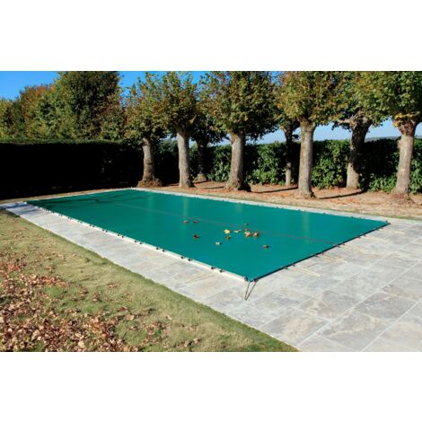 Bâche d'Hivernage Verte 7,60 x 4,60 m Pour Piscine Maximum 7 x 4 m avec Grille Centrale d'Evacuation - Fabrication Française - Direct Usine - 550 g/m² - Livrée avec Sandows Cabiclic + Pitons Crosse (1/3)