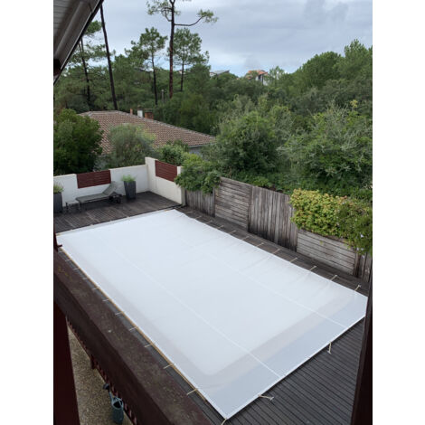 Bâche hivernage filet blanc 350 g/m² traitée anti-UV 10,60 x 5,60 m - Pour piscine jusqu'à 10 x 5 m - Fabrication française (1/5)