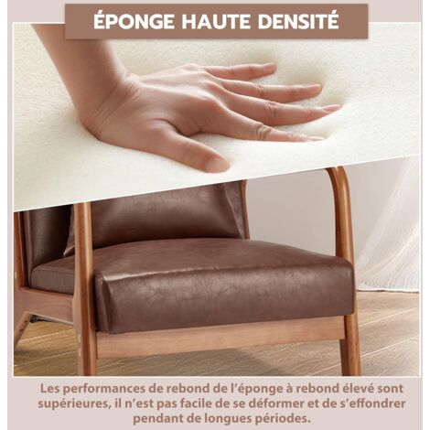 Fauteuil Accent YODOLLA En Cuir Synthétique Marron Rouge - Fauteuil Lecture Salon Avec Accoudoirs Bois 65x75x70 Cm