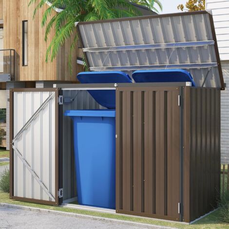 Yodolla – Cache-poubelle extérieur en métal galvanisé pour 2 poubelles 240L – Rangement pour outils et vélos d'enfants – Accès 180° avec 2 portes