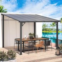 Yodolla – Pergola adossée 3 x 3 m en aluminium et polycarbonate – Résistante aux intempéries jusqu'à 113 km/h – Gouttière intégrée – Noir