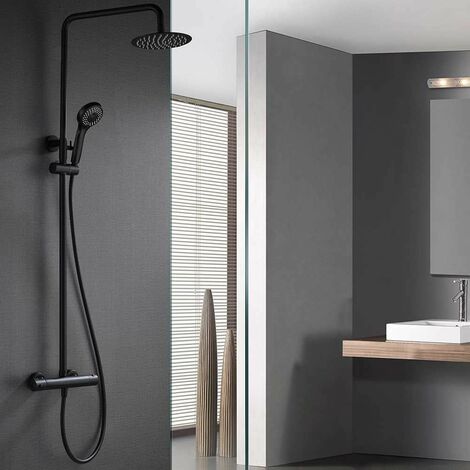 Conjunto Ducha Acero Inoxidable Negro Redondo IMEX Serie Londres