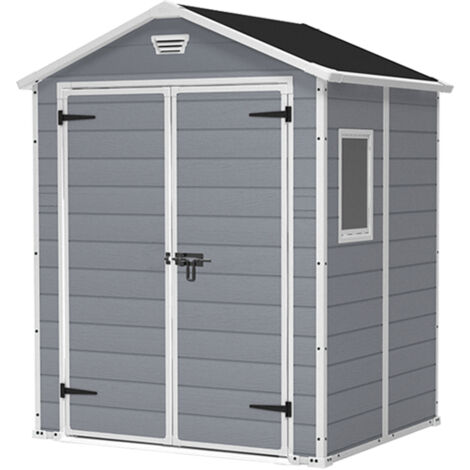 KETER Caseta de Jardín MANOR 6x5 cobertizo de almacenamiento EXTERIOR ordenación acero metal madera resina 185x152x226 WxDxH cm (1/5)