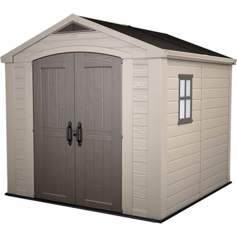 KETER Caseta de Jardín Factor 8X8 cobertizo de almacenamiento EXTERIOR ordenación acero metal madera resina 254x255x243 WxDxH cm