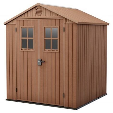 KETER Caseta de jardín Darwin 6x6 cobertizo de almacenamiento EXTERIOR ordenación acero metal resina efecto madera 190x183x221 WxDxH cm