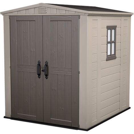 KETER Caseta de jardín FACTOR 6X6 EXTERIOR cobertizo de almacenamiento ordenación madera acero metal resina efecto madera 178cmx196cmx208cm WxDxH