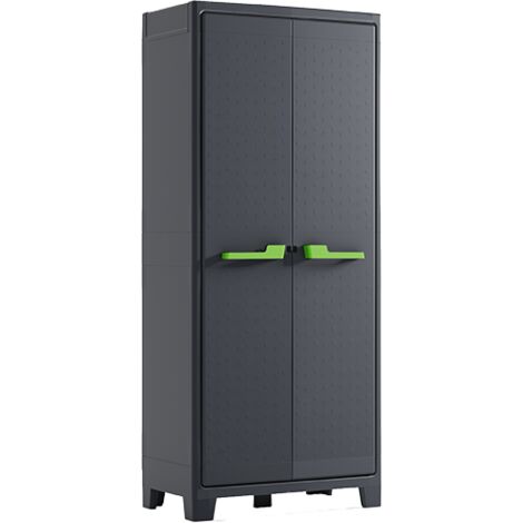 KETER Armario para EXTERIOR MOBY alto resina resistente UV y lluvia (IPX3) balcón, terraza, jardín TÜV cerradura 80x44x182 WxDxH cm (1/4)