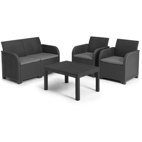 KETER Conjunto de Jardín Sanremo con Dos sillones y sofá de 2 plazas con Mesa Auxiliar, Resina imitación ratán Trenzado. (1/4)