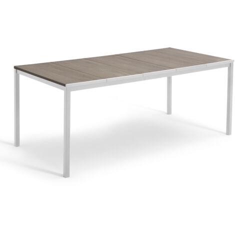 Keter Avon - Mesa Comedor Rectangular Exterior, jardín, terraza, 200 x 95 x 75 cm, 8 Personas, Resina, Tablero imitación Madera, Marco Blanco