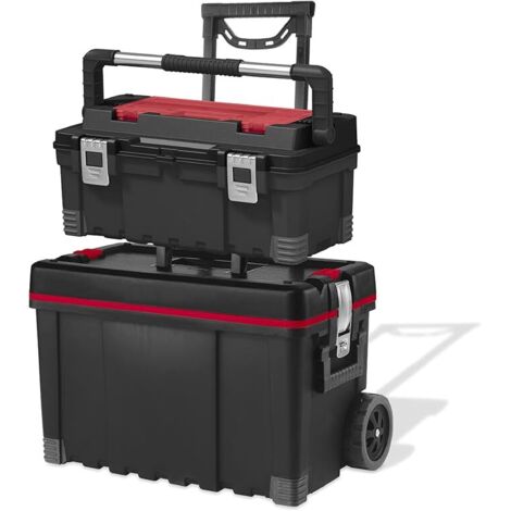 KETER Carro de Herramientas Vertical + Caja de Herramientas, Negro, Rojo (1/5)