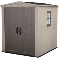 KETER Caseta de jardín FACTOR 6X6 EXTERIOR cobertizo de almacenamiento ordenación madera acero metal resina efecto madera 178cmx196cmx208cm WxDxH