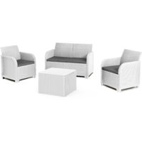 KETER Conjunto de Jardín Sanremo con Dos sillones y sofá de 2 plazas con Mesa Auxiliar, Resina imitación ratán Trenzado, Color Blanco