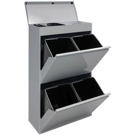 ARREGUI Top Cubo de basura y reciclaje de acero de 4 cubos con bandeja superior multiusos, mueble de reciclaje, 4 x 17 L (68 L) Gris CR622-B