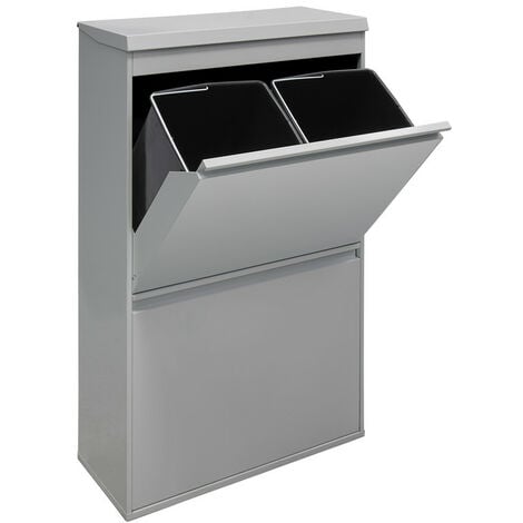 ARREGUI Top Cubo de basura y reciclaje de acero de 4 cubos con bandeja superior multiusos, mueble de reciclaje, 4 x 17 L (68 L) Gris CR622-B