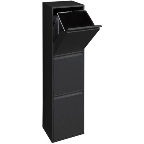 ARREGUI Basic Cubo de basura y reciclaje de acero de 3 cubos, mueble de reciclaje, 3 x 17 L (51 L) Negro CR306-B