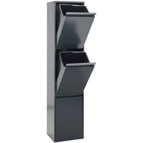 ARREGUI Basic Cubo de basura y reciclaje de acero de 3 cubos, mueble de reciclaje, 3 x 17 L (51 L) Antracita CR304-B