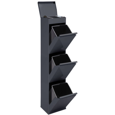 ARREGUI Top Cubo de basura y reciclaje de acero de 3 cubos con bandeja superior multiusos, mueble de reciclaje, 3 x 17 L (51 L) Antracita CR324-B