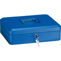 ARREGUI Elegant Caja Caudales con Llave para Contar y Transportar Dinero, Caja de Seguridad de acero con bandeja interior, Caja fuerte portatil 30 cm de ancho Azul C9245