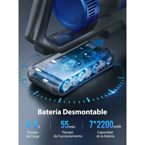 BuTure Escoba 30 KPA,4 en 1, 380 W, aspiradora sin Cable con batería  extraíble de 2600 mAh, Pértiga telescópica, Luces LED, para casa, Azul
