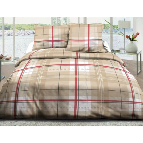 Housse de couette 240x260 + 2 taies Pur coton 57 fils - Bristol-rouge (1/2)