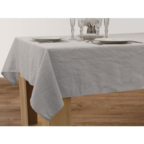 Nappe anti-taches froissée gris perle – Rectangle 150 x 240 cm – 100% polyester – Traitement déperlant et entretien facile – Le Linge De Jules
