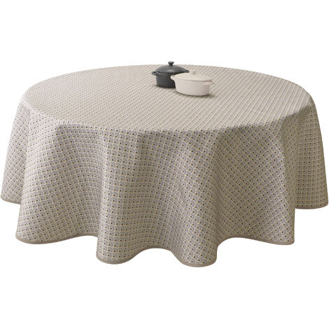 Nappe Anti-taches Paon ficelle - Ronde 160 cm