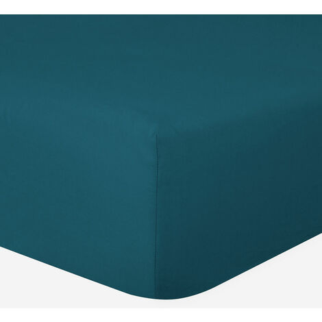 Drap-housse 100% Coton 57 Fils Bleu Canard - 140 x 190 cm - Bonnet 30 cm