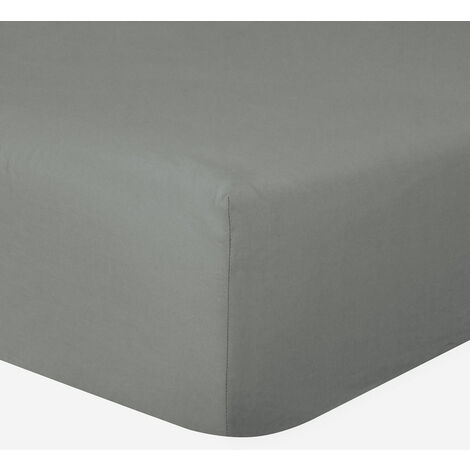 Drap-housse 100% Coton 57 Fils Gris - 140 x 190 cm - Bonnet 30 cm