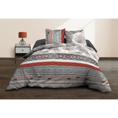 Housse de couette 220x240 + 2 taies - Pur coton 57 fils - Palme