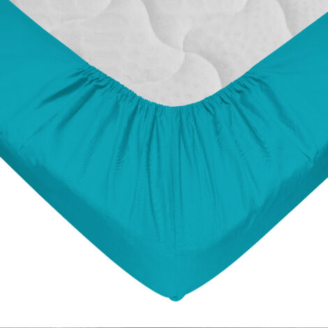 Drap-housse 100% coton 57 Fils Bleu turquoise 140 x 190 cm - Bonnet 30 cm
