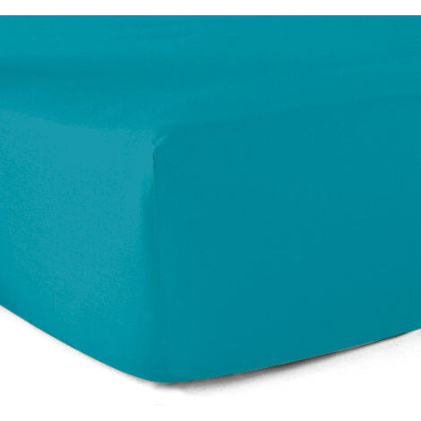 Drap-housse 100% coton 57 Fils Bleu turquoise 180 x 200 cm - Bonnet 30 cm