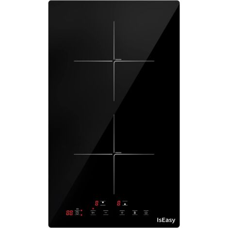 IsEasy Placa de Inducción 2 zonas 3400W 30cm Control táctil,Temporizador-doble fuegos Negra