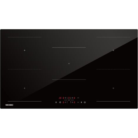 WEHIMO - Placa de inducción 8600w 90cm 5 zonas,9 Niveles de Potencia y Booster,Temporizador, Protección térmica, Bloqueo para niños, Control táctil,Negra