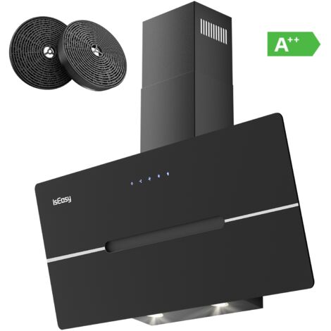 IsEasy Campana de cocina 90 cm 3 Niveles de Potencia Capacidad de Succión de 524 m³/h Control Tactil Negro con 2 filtros de carbón,iluminación LED[Clase A++]