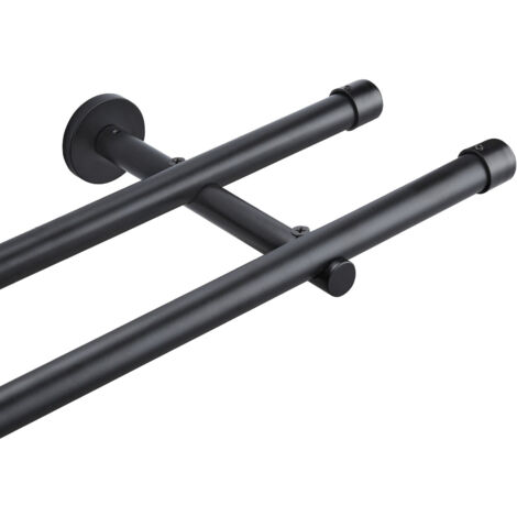Barra de cortina de doble barra Ø 20 mm de diámetro, Negro - 160cm