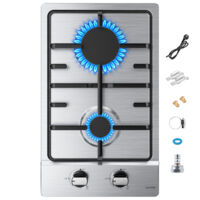 WEHIMO Placa de gas de 2 Quemadores 31cm Plata–(Acero inoxidable)Gas Natural/Propano-2 fuegos