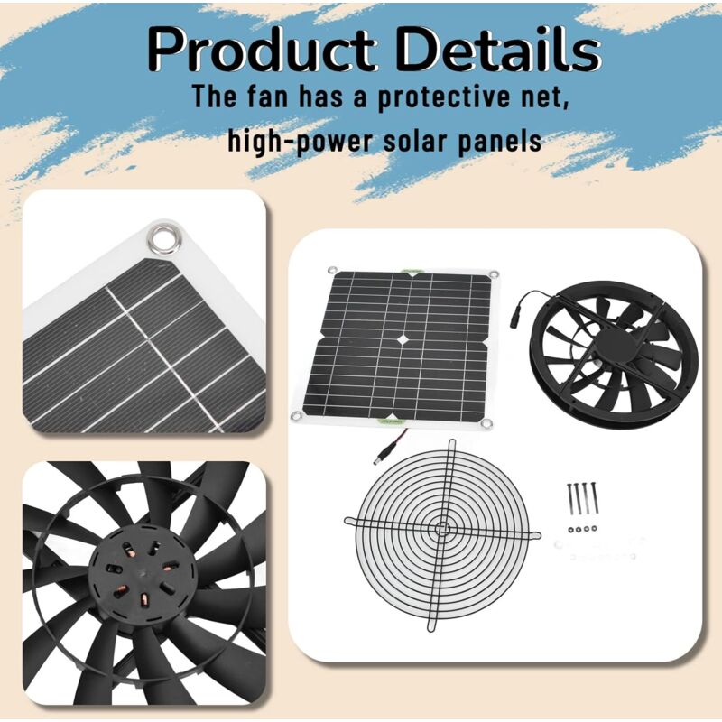 Ventilateur Solaire 10W 4,7 Pouces IP67 - Kit Extraction Air Pour Serres, Poulaillers Et Abri Animaux