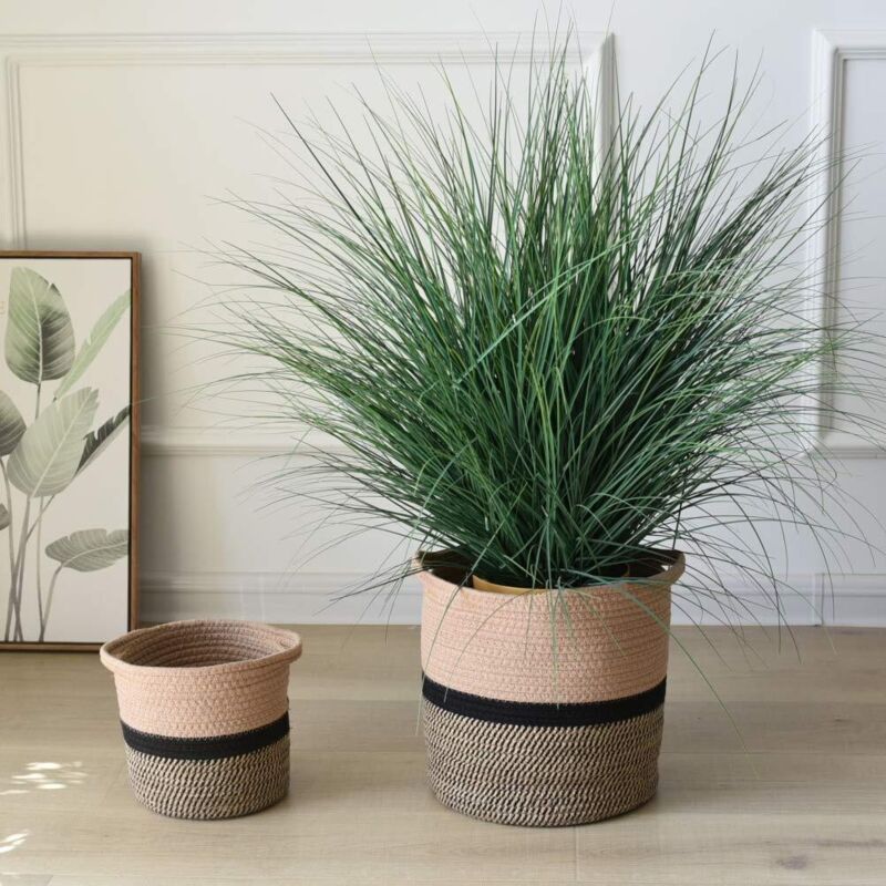 Panier Tissé Corde Coton LICHENGTAI - Panier Rangement Pliable Avec Poignées Pour Plantes Et Déco 20cm